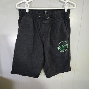 Volcom Fleece Knit Shorts Mens Small Charcoal Gray Green Graphic Logo A4370